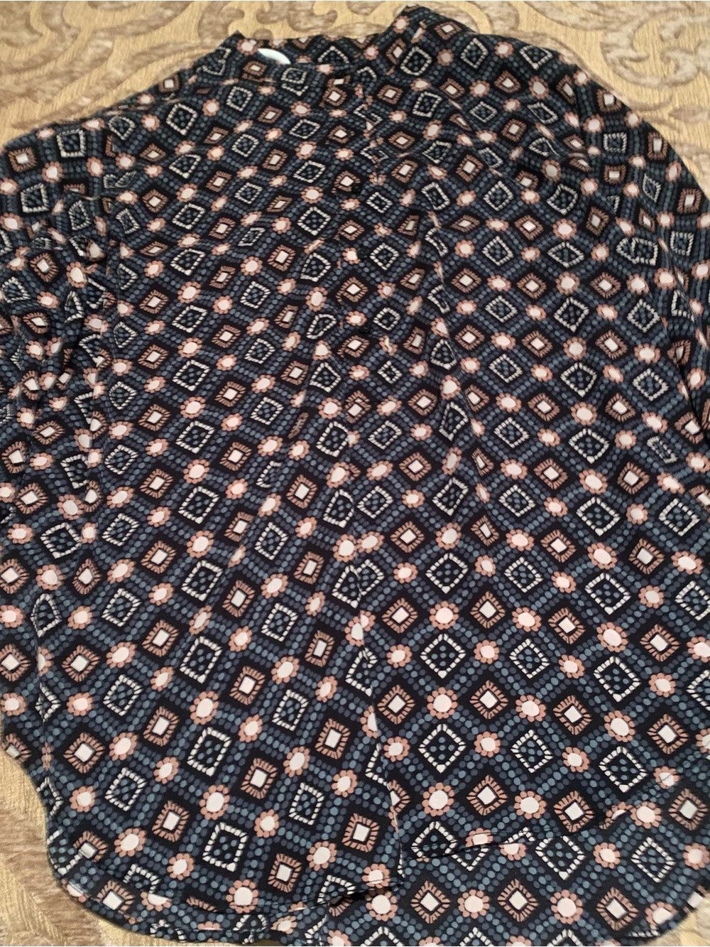 LOFT Outlet Navy Shirt with Blush and Olive Geometric Print